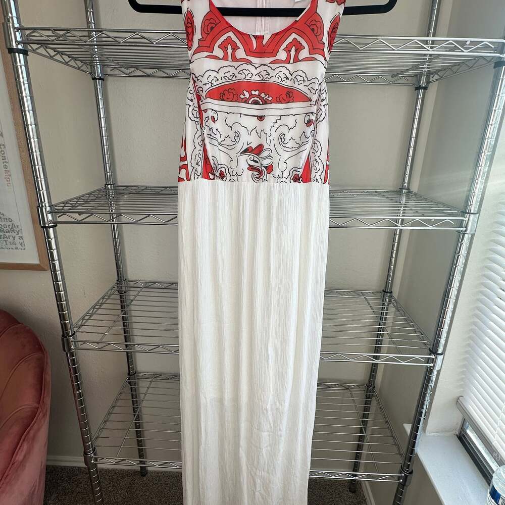 Vibrant Red & White Printed Maxi Dress - Sleeveless Bohemian Style